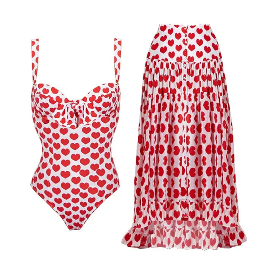 One Piece Swimsuit WomenSexy round Heart Chiffon Dress Swimsuit Outfit Bella Mia
